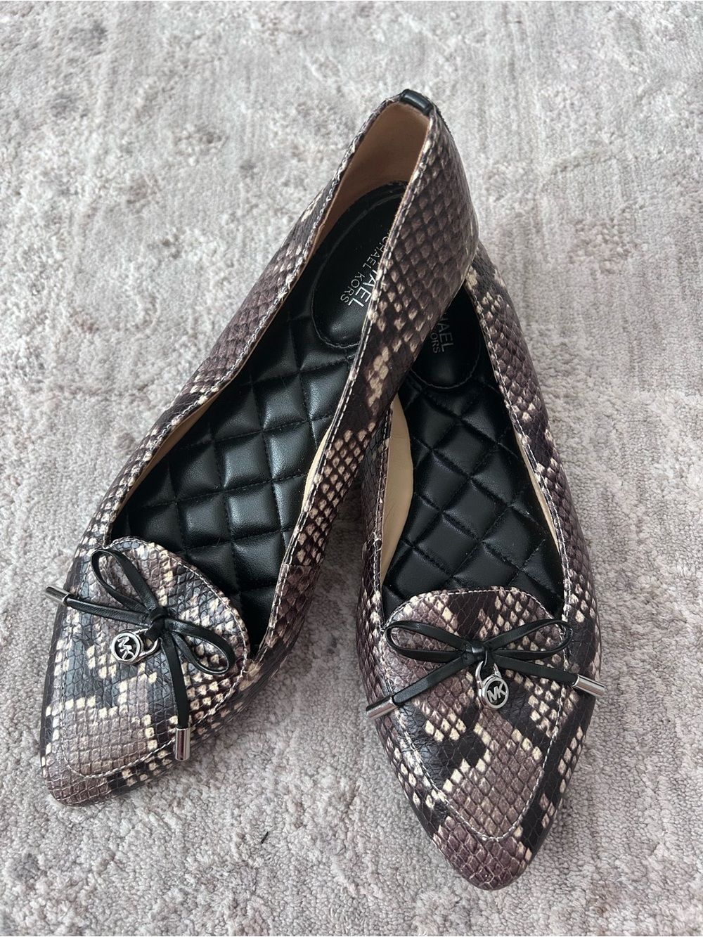 MICHAEL KORS Women's Pointed Toe Leather Snakeskin Flats Brown Multi SZ 8M Chic